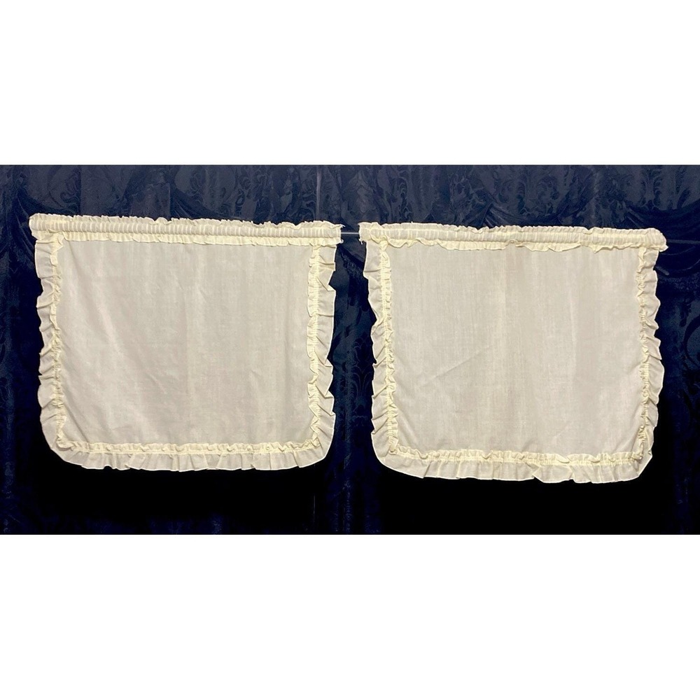 Vintage Retro Cream Ruffled Lace Pair of Curtain Panels 24" W x 22" L Boho